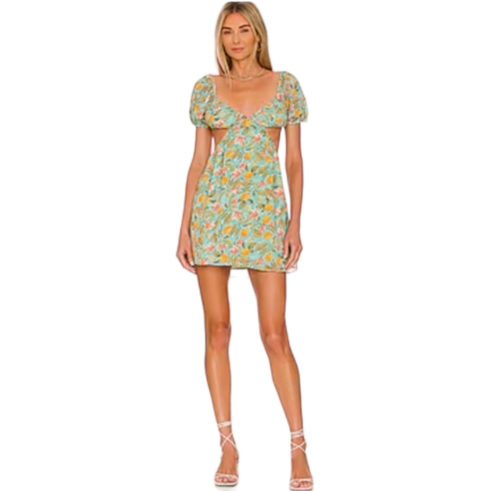 Revolve More To Come Marlene Lemon Floral Cut Out Dress Size XS